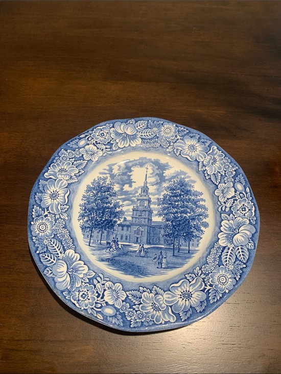 Liberty Blues Other - Blue Transferware Dinner Plate with Scenic Center and Floral Border